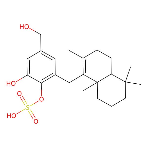 2D Structure of [2-[(2,5,5,8a-Tetramethyl-3,4,4a,6,7,8-hexahydronaphthalen-1-yl)methyl]-6-hydroxy-4-(hydroxymethyl)phenyl] hydrogen sulfate