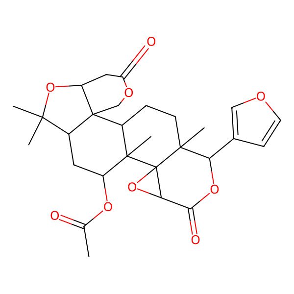 2D Structure of [(1R,2R,7S,10R,12R,13S,14R,16S,19S,20S)-19-(furan-3-yl)-9,9,13,20-tetramethyl-5,17-dioxo-4,8,15,18-tetraoxahexacyclo[11.9.0.02,7.02,10.014,16.014,20]docosan-12-yl] acetate