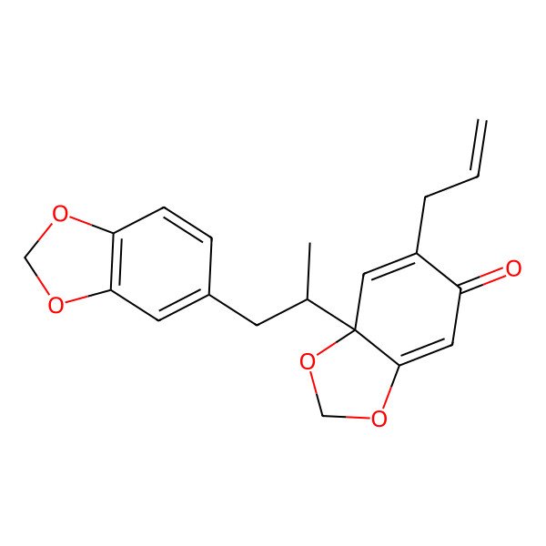 2D Structure of (7aR)-7a-[(2S)-1-(1,3-benzodioxol-5-yl)propan-2-yl]-6-prop-2-enyl-1,3-benzodioxol-5-one