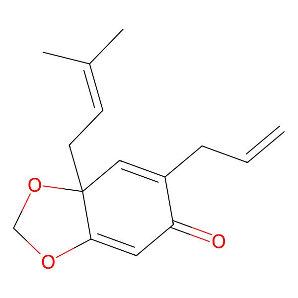 2D Structure of (7aS)-7a-(3-methylbut-2-enyl)-6-prop-2-enyl-1,3-benzodioxol-5-one 2D Structure of (7aS)-7a-(3-methylbut-2-enyl)-6-prop-2-enyl-1,3-benzodioxol-5-one