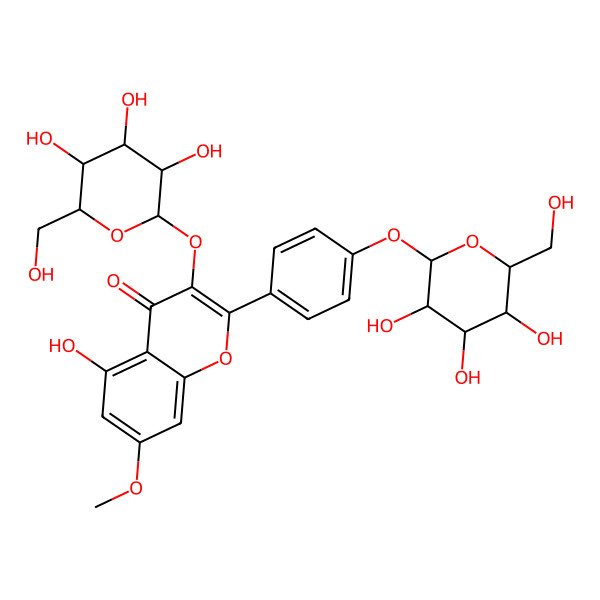 2D Structure of 5-hydroxy-7-methoxy-3-[(2S,3R,4R,5R,6R)-3,4,5-trihydroxy-6-(hydroxymethyl)oxan-2-yl]oxy-2-[4-[(2S,3R,4S,5S,6R)-3,4,5-trihydroxy-6-(hydroxymethyl)oxan-2-yl]oxyphenyl]chromen-4-one