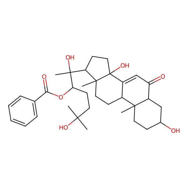 2D Structure of [2-(3,14-dihydroxy-10,13-dimethyl-6-oxo-2,3,4,5,9,11,12,15,16,17-decahydro-1H-cyclopenta[a]phenanthren-17-yl)-2,6-dihydroxy-6-methylheptan-3-yl] benzoate