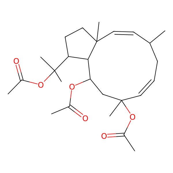2D Structure of [(1R,3aR,4E,6S,8E,10S,12S,12aS)-10-acetyloxy-1-(2-acetyloxypropan-2-yl)-3a,6,10-trimethyl-1,2,3,6,7,11,12,12a-octahydrocyclopenta[11]annulen-12-yl] acetate