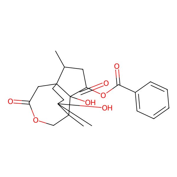 2D Structure of [(1R,2R,4S,5R,6S,13R)-5,13-dihydroxy-2,6,13-trimethyl-9,12-dioxo-8-oxatricyclo[4.4.3.01,5]tridecan-4-yl] benzoate