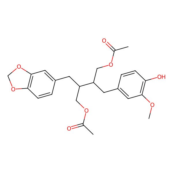 2D Structure of [(2R,3R)-3-(acetyloxymethyl)-2-(1,3-benzodioxol-5-ylmethyl)-4-(4-hydroxy-3-methoxyphenyl)butyl] acetate