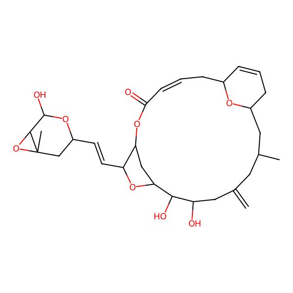 2D Structure of 11,12-Dihydroxy-8-[2-(2-hydroxy-6-methyl-3,7-dioxabicyclo[4.1.0]heptan-4-yl)ethenyl]-16-methyl-14-methylidene-6,9,22-trioxatricyclo[16.3.1.17,10]tricosa-3,20-dien-5-one