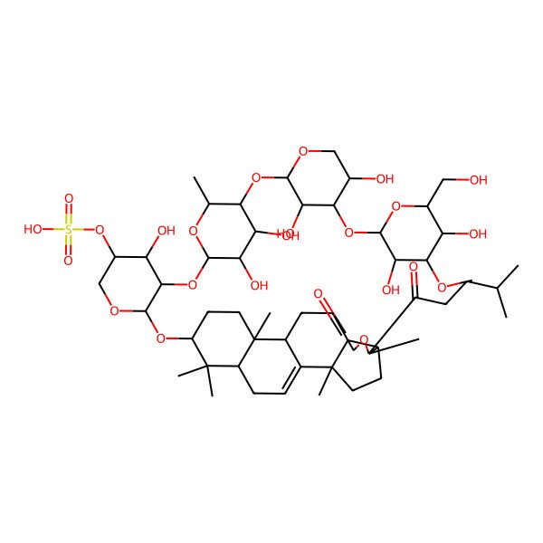 2D Structure of [(3R,4R,5R,6S)-5-[(2S,3R,4R,5S,6R)-5-[(2S,3R,4S,5R)-4-[(2S,3R,4S,5R,6R)-3,5-dihydroxy-6-(hydroxymethyl)-4-methoxyoxan-2-yl]oxy-3,5-dihydroxyoxan-2-yl]oxy-3,4-dihydroxy-6-methyloxan-2-yl]oxy-4-hydroxy-6-[[(2S,5S,6R,9S,12R,13R,16S,18R)-2,6,13,17,17-pentamethyl-6-(4-methylpentanoyl)-8-oxo-7-oxapentacyclo[10.8.0.02,9.05,9.013,18]icos-1(20)-en-16-yl]oxy]oxan-3-yl] hydrogen sulfate