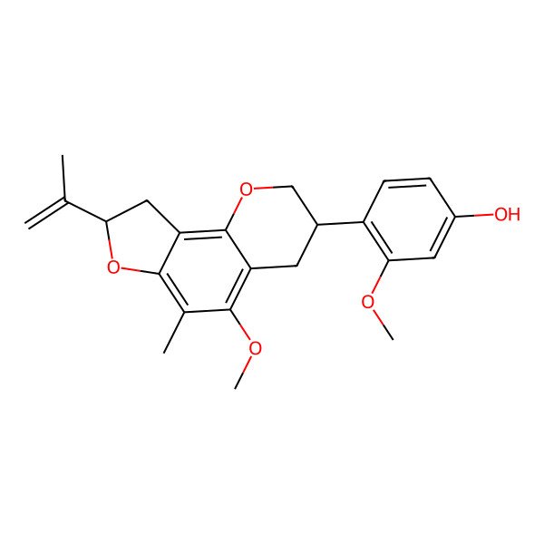 2D Structure of 3-methoxy-4-(5-methoxy-6-methyl-8-prop-1-en-2-yl-3,4,8,9-tetrahydro-2H-furo[2,3-h]chromen-3-yl)phenol