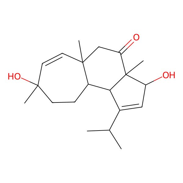 2D Structure of (3S,3aS,5aS,8S,10aR,10bS)-3,8-dihydroxy-3a,5a,8-trimethyl-1-propan-2-yl-3,5,9,10,10a,10b-hexahydrocyclohepta[e]inden-4-one