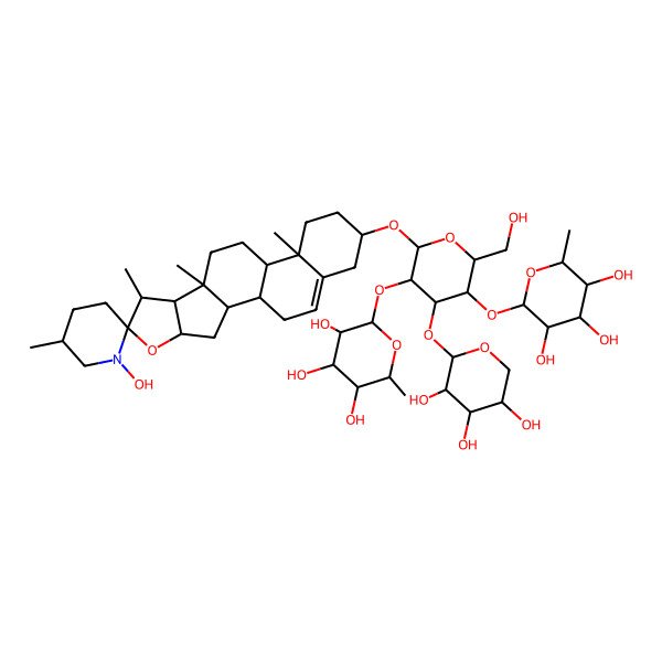2D Structure of 2-[2-(Hydroxymethyl)-6-(1'-hydroxy-5',7,9,13-tetramethylspiro[5-oxapentacyclo[10.8.0.02,9.04,8.013,18]icos-18-ene-6,2'-piperidine]-16-yl)oxy-5-(3,4,5-trihydroxy-6-methyloxan-2-yl)oxy-4-(3,4,5-trihydroxyoxan-2-yl)oxyoxan-3-yl]oxy-6-methyloxane-3,4,5-triol