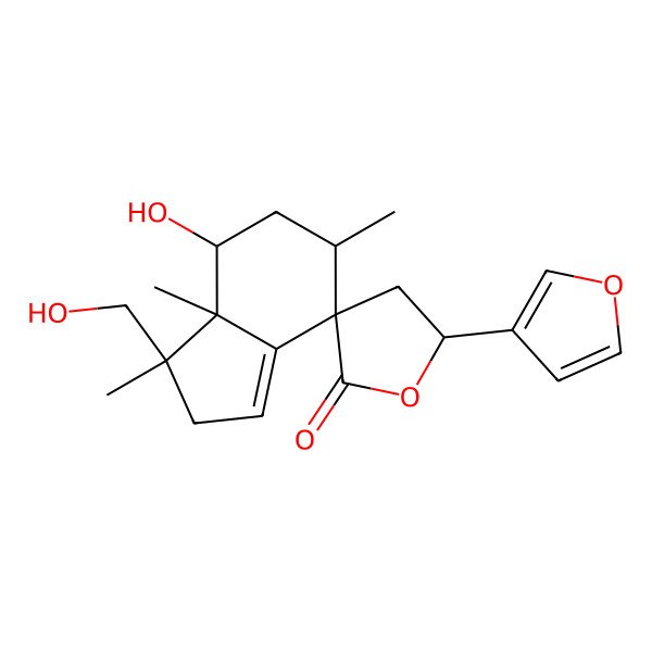 2D Structure of (3R,3aS,4R,5'R,6R,7R)-5'-(furan-3-yl)-4-hydroxy-3-(hydroxymethyl)-3,3a,6-trimethylspiro[2,4,5,6-tetrahydroindene-7,3'-oxolane]-2'-one