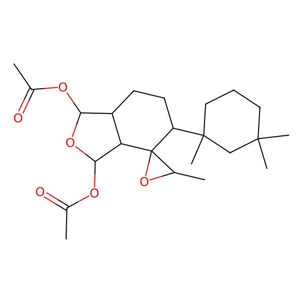 2D Structure of [(1S,3R,3'S,3aR,4S,5R,7aR)-3-acetyloxy-3'-methyl-5-(1,3,3-trimethylcyclohexyl)spiro[3,3a,5,6,7,7a-hexahydro-1H-2-benzofuran-4,2'-oxirane]-1-yl] acetate