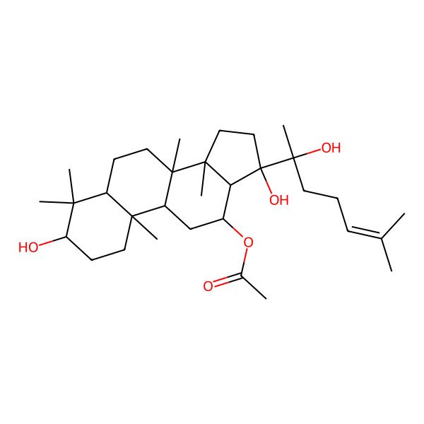 2D Structure of [(3R,5S,8R,9R,10R,12R,13R,14R,17R)-3,17-dihydroxy-17-[(2S)-2-hydroxy-6-methylhept-5-en-2-yl]-4,4,8,10,14-pentamethyl-1,2,3,5,6,7,9,11,12,13,15,16-dodecahydrocyclopenta[a]phenanthren-12-yl] acetate