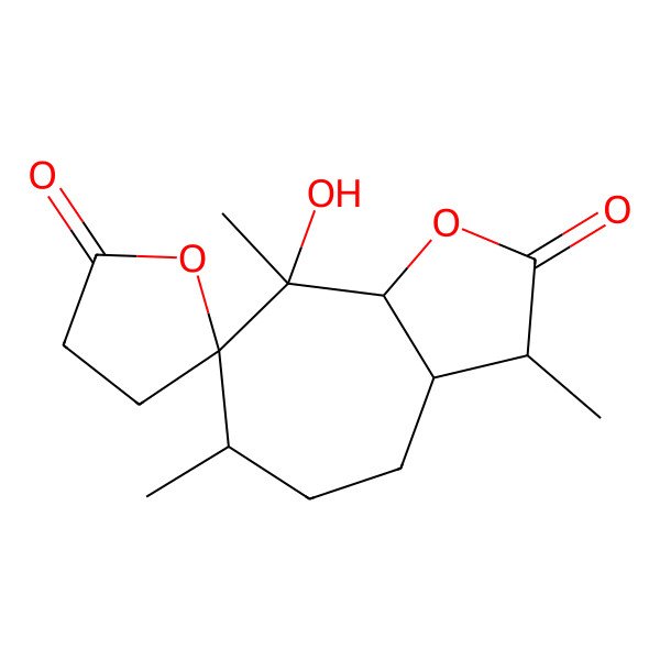 2D Structure of (3R,3aS,6S,7R,8S,8aR)-8-hydroxy-3,6,8-trimethylspiro[3,3a,4,5,6,8a-hexahydrocyclohepta[b]furan-7,5'-oxolane]-2,2'-dione