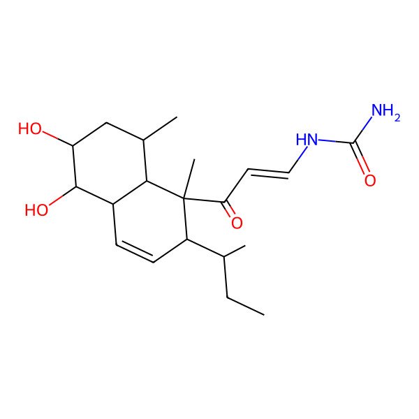 2D Structure of [3-(2-butan-2-yl-5,6-dihydroxy-1,8-dimethyl-4a,5,6,7,8,8a-hexahydro-2H-naphthalen-1-yl)-3-oxoprop-1-enyl]urea