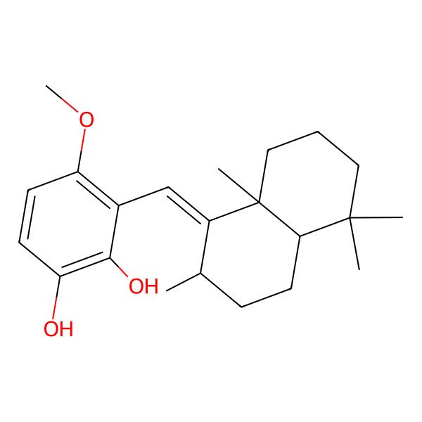 2D Structure of 3-[(Z)-[(2S,4aS,8aS)-2,5,5,8a-tetramethyl-3,4,4a,6,7,8-hexahydro-2H-naphthalen-1-ylidene]methyl]-4-methoxybenzene-1,2-diol
