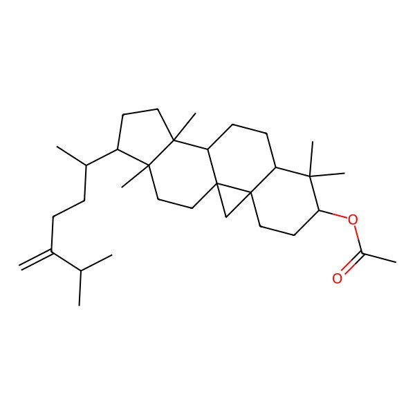 2D Structure of [(1R,3S,6S,8S,11S,12R,15S,16R)-7,7,12,16-tetramethyl-15-[(2R)-6-methyl-5-methylideneheptan-2-yl]-6-pentacyclo[9.7.0.01,3.03,8.012,16]octadecanyl] acetate