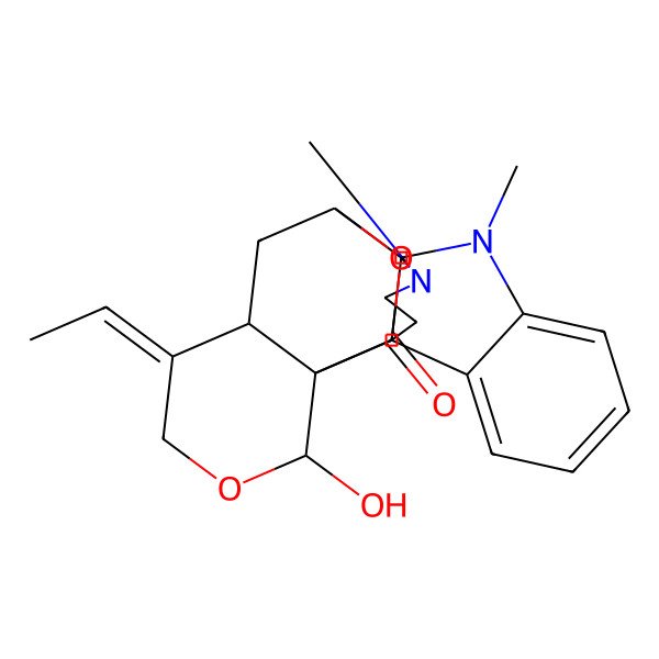 2D Structure of 6-Ethylidene-3-hydroxy-11,20-dimethyl-4,21-dioxa-11,20-diazahexacyclo[8.7.3.22,9.01,10.02,7.012,17]docosa-12,14,16-trien-22-one