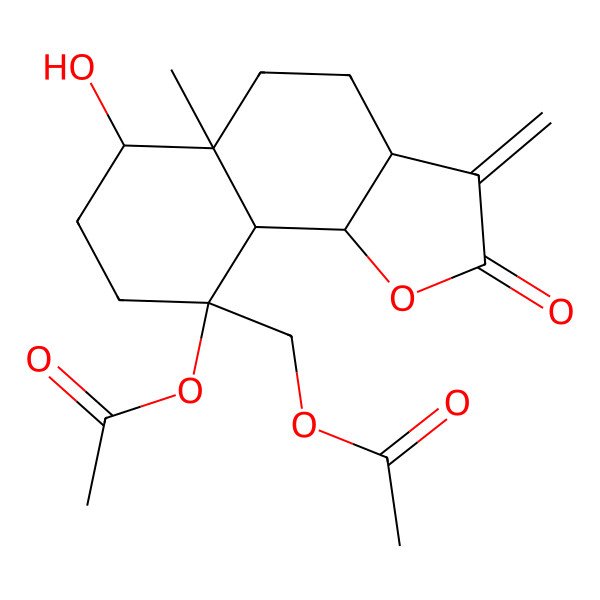 2D Structure of (9-Acetyloxy-6-hydroxy-5a-methyl-3-methylidene-2-oxo-3a,4,5,6,7,8,9a,9b-octahydrobenzo[g][1]benzofuran-9-yl)methyl acetate