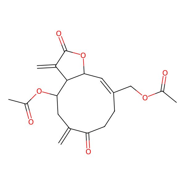 2D Structure of [(3aR,4S,10Z,11aR)-4-acetyloxy-3,6-dimethylidene-2,7-dioxo-3a,4,5,8,9,11a-hexahydrocyclodeca[b]furan-10-yl]methyl acetate