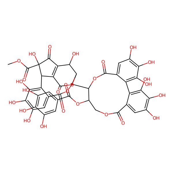 2D Structure of methyl (3R,4R,13S,14S,18R)-13-[(10R,11R)-3,4,5,17,18,19-hexahydroxy-8,14-dioxo-11-(3,4,5-trihydroxybenzoyl)oxy-9,13-dioxatricyclo[13.4.0.02,7]nonadeca-1(19),2,4,6,15,17-hexaen-10-yl]-3,6,7,8,18-pentahydroxy-2,11,16-trioxo-12,15-dioxatetracyclo[12.3.1.04,17.05,10]octadeca-1(17),5,7,9-tetraene-3-carboxylate