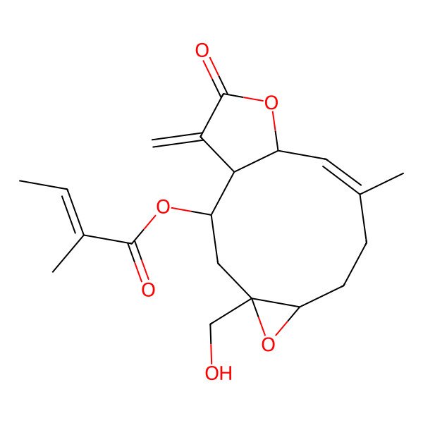 2D Structure of [(1R,2R,4R,6R,9E,11R)-4-(hydroxymethyl)-9-methyl-14-methylidene-13-oxo-5,12-dioxatricyclo[9.3.0.04,6]tetradec-9-en-2-yl] (Z)-2-methylbut-2-enoate