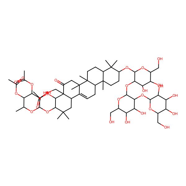 2D Structure of [(2S,3S,4R,5R,6S)-6-[[(3R,4R,4aS,6aR,6aS,6bR,8aR,10S,12aR,14bS)-4-acetyloxy-10-[(2R,3R,4S,5S,6R)-3-[(2S,3R,4S,5S,6R)-4,5-dihydroxy-6-(hydroxymethyl)-3-[(2S,3R,4S,5S,6R)-3,4,5-trihydroxy-6-(hydroxymethyl)oxan-2-yl]oxyoxan-2-yl]oxy-4,5-dihydroxy-6-(hydroxymethyl)oxan-2-yl]oxy-4a-(hydroxymethyl)-2,2,6a,6b,9,9,12a-heptamethyl-5-oxo-3,4,6,6a,7,8,8a,10,11,12,13,14b-dodecahydro-1H-picen-3-yl]oxy]-4-acetyloxy-5-hydroxy-2-methyloxan-3-yl] acetate