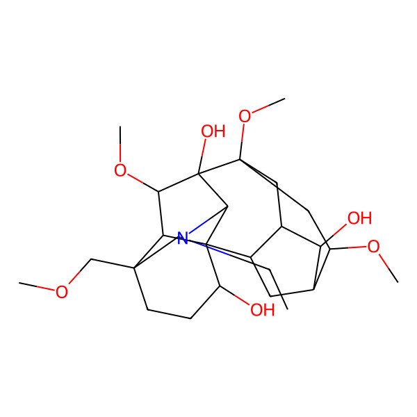 2D Structure of (1S,2R,4S,5R,6R,8R,9S,10S,13S,16S,17R,18S,20S)-11-ethyl-8,18,20-trimethoxy-13-(methoxymethyl)-11-azahexacyclo[7.7.2.24,8.01,10.02,6.013,17]icosane-5,9,16-triol