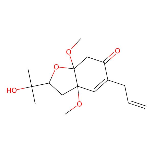 2D Structure of (2R,3aS,7aS)-2-(2-hydroxypropan-2-yl)-3a,7a-dimethoxy-5-prop-2-enyl-3,7-dihydro-2H-1-benzofuran-6-one