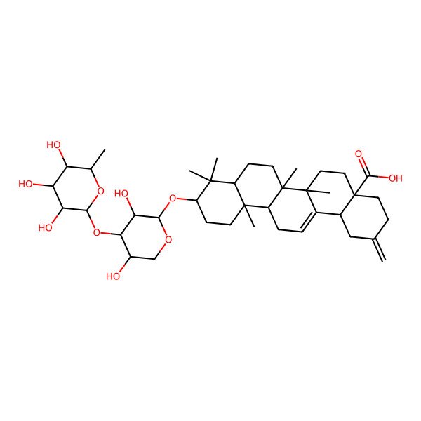 2D Structure of 10-[3,5-Dihydroxy-4-(3,4,5-trihydroxy-6-methyloxan-2-yl)oxyoxan-2-yl]oxy-6a,6b,9,9,12a-pentamethyl-2-methylidene-1,3,4,5,6,6a,7,8,8a,10,11,12,13,14b-tetradecahydropicene-4a-carboxylic acid
