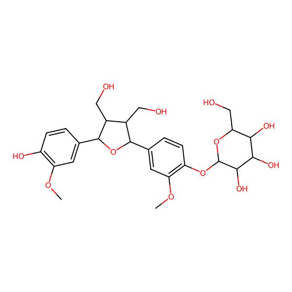 2D Structure of (2S,3R,4S,5S,6R)-2-[4-[(2R,3S,4S,5R)-5-(4-hydroxy-3-methoxyphenyl)-3,4-bis(hydroxymethyl)oxolan-2-yl]-2-methoxyphenoxy]-6-(hydroxymethyl)oxane-3,4,5-triol