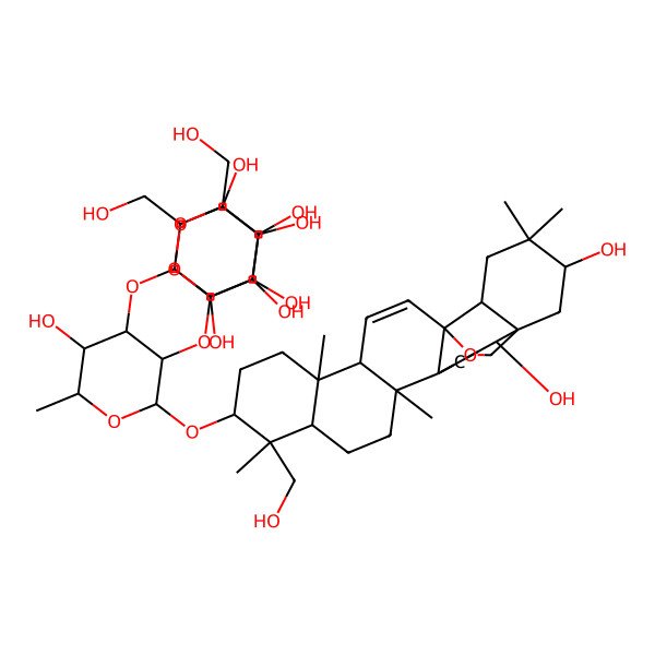 2D Structure of (2S,3R,4S,5S,6R)-2-[(2R,3R,4S,5S,6R)-2-[[(1S,2S,4S,5R,8R,9R,10S,13S,14R,17S,18R,21S)-2,21-dihydroxy-9-(hydroxymethyl)-4,5,9,13,20,20-hexamethyl-24-oxahexacyclo[15.5.2.01,18.04,17.05,14.08,13]tetracos-15-en-10-yl]oxy]-5-hydroxy-6-methyl-3-[(2S,3R,4S,5S,6R)-3,4,5-trihydroxy-6-(hydroxymethyl)oxan-2-yl]oxyoxan-4-yl]oxy-6-(hydroxymethyl)oxane-3,4,5-triol