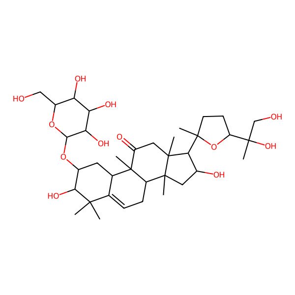 2D Structure of (2S,3R,8S,9R,10R,13R,14S,16R,17R)-17-[(2S,5R)-5-[(2S)-1,2-dihydroxypropan-2-yl]-2-methyloxolan-2-yl]-3,16-dihydroxy-4,4,9,13,14-pentamethyl-2-[(2R,3R,4S,5S,6R)-3,4,5-trihydroxy-6-(hydroxymethyl)oxan-2-yl]oxy-1,2,3,7,8,10,12,15,16,17-decahydrocyclopenta[a]phenanthren-11-one