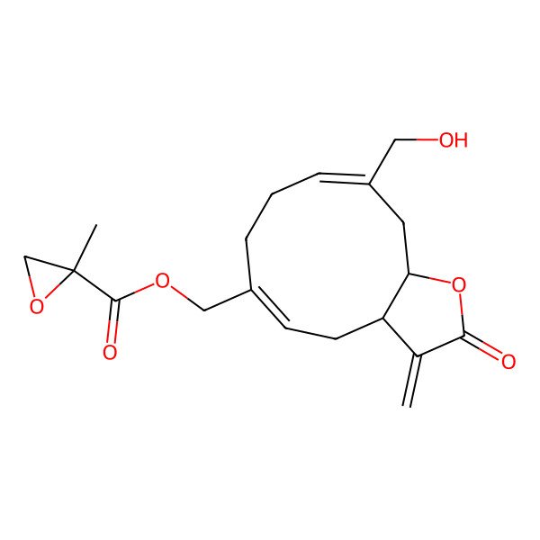 2D Structure of [(3aR,11aS)-10-(hydroxymethyl)-3-methylidene-2-oxo-3a,4,7,8,11,11a-hexahydrocyclodeca[b]furan-6-yl]methyl (2S)-2-methyloxirane-2-carboxylate