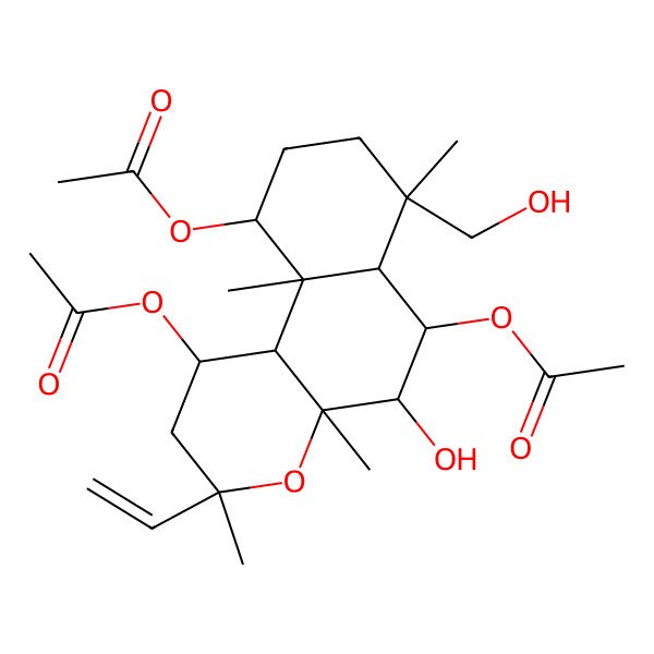2D Structure of [(1R,3R,4aS,5S,6S,6aS,7S,10R,10aS,10bS)-1,6-diacetyloxy-3-ethenyl-5-hydroxy-7-(hydroxymethyl)-3,4a,7,10a-tetramethyl-2,5,6,6a,8,9,10,10b-octahydro-1H-benzo[f]chromen-10-yl] acetate