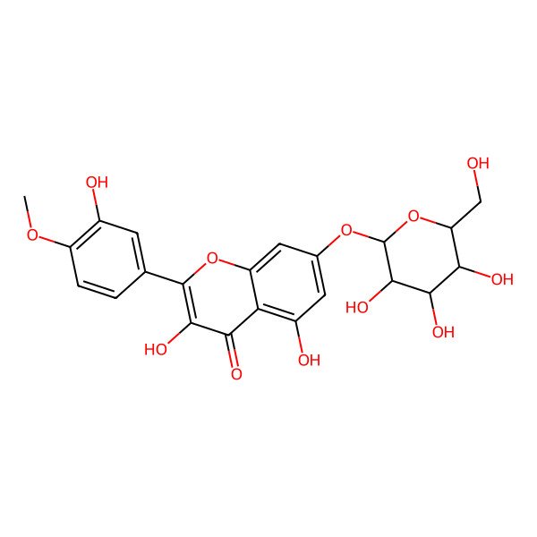 2D Structure of 3,5-dihydroxy-2-(3-hydroxy-4-methoxyphenyl)-7-[(2S,3R,4S,5S,6R)-3,4,5-trihydroxy-6-(hydroxymethyl)oxan-2-yl]oxychromen-4-one