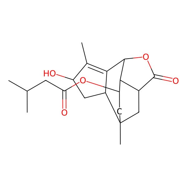 2D Structure of (4-Hydroxy-1,5-dimethyl-9-oxo-8-oxatetracyclo[8.3.1.02,6.07,11]tetradec-5-en-12-yl) 3-methylbutanoate