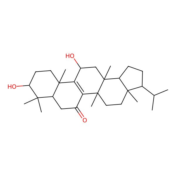 2D Structure of (3R,3aR,5aS,7aS,9S,11aS,12S,13aS,13bR)-9,12-dihydroxy-3a,5a,8,8,11a,13a-hexamethyl-3-propan-2-yl-2,3,4,5,7,7a,9,10,11,12,13,13b-dodecahydro-1H-cyclopenta[a]chrysen-6-one