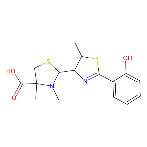 2D Structure of 2-[2-(2-Hydroxyphenyl)-5-methyl-4,5-dihydro-1,3-thiazol-4-yl]-3,4-dimethyl-1,3-thiazolidine-4-carboxylic acid