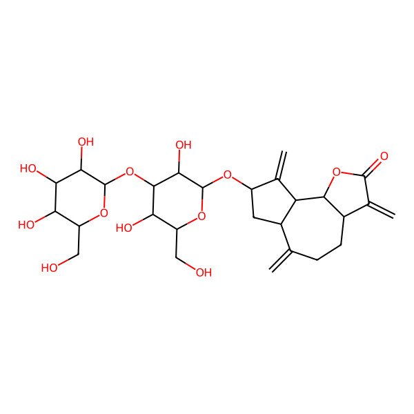 2D Structure of (3aS,6aR,8S,9aR,9bS)-8-[(2R,3R,4S,5R,6S)-3,5-dihydroxy-6-(hydroxymethyl)-4-[(2S,3R,4S,5S,6R)-3,4,5-trihydroxy-6-(hydroxymethyl)oxan-2-yl]oxyoxan-2-yl]oxy-3,6,9-trimethylidene-3a,4,5,6a,7,8,9a,9b-octahydroazuleno[4,5-b]furan-2-one