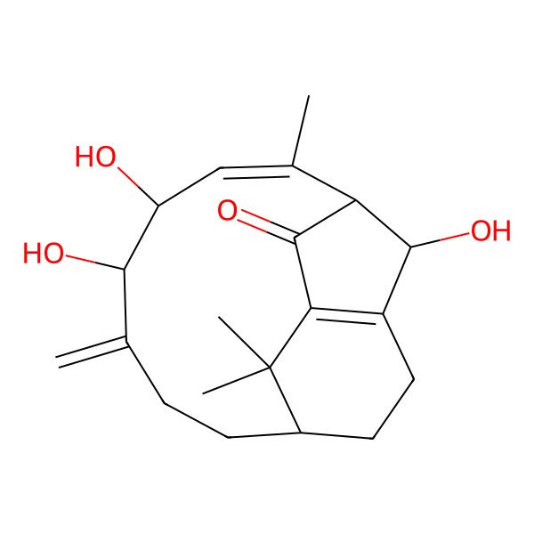 2D Structure of (3S,4E,6R,7S,11R,16R)-6,7,16-trihydroxy-4,15,15-trimethyl-8-methylidenetricyclo[9.3.1.13,14]hexadeca-1(14),4-dien-2-one