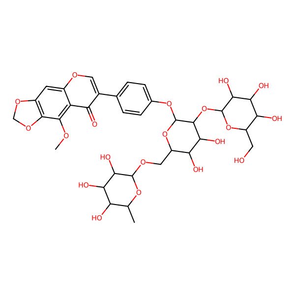 2D Structure of 7-[4-[(2R,3S,4R,5R,6S)-4,5-dihydroxy-3-[(2R,3S,4R,5R,6S)-3,4,5-trihydroxy-6-(hydroxymethyl)oxan-2-yl]oxy-6-[[(2R,3R,4R,5R,6S)-3,4,5-trihydroxy-6-methyloxan-2-yl]oxymethyl]oxan-2-yl]oxyphenyl]-9-methoxy-[1,3]dioxolo[4,5-g]chromen-8-one