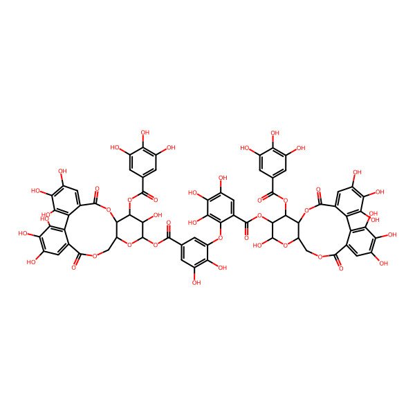 2D Structure of [(10R,11S,13R)-3,4,5,13,21,22,23-heptahydroxy-8,18-dioxo-11-(3,4,5-trihydroxybenzoyl)oxy-9,14,17-trioxatetracyclo[17.4.0.02,7.010,15]tricosa-1(23),2,4,6,19,21-hexaen-12-yl] 2-[5-[[(10R,11R,12S)-3,4,5,12,21,22,23-heptahydroxy-8,18-dioxo-11-(3,4,5-trihydroxybenzoyl)oxy-9,14,17-trioxatetracyclo[17.4.0.02,7.010,15]tricosa-1(23),2,4,6,19,21-hexaen-13-yl]oxycarbonyl]-2,3-dihydroxyphenoxy]-3,4,5-trihydroxybenzoate