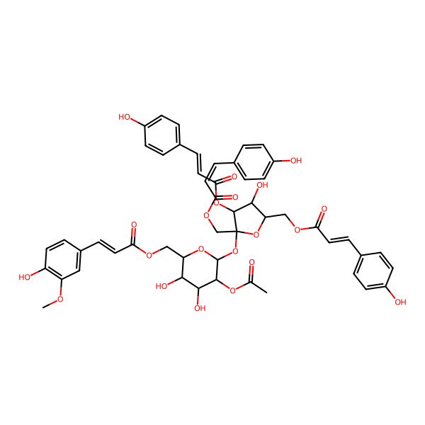 2D Structure of [5-[3-Acetyloxy-4,5-dihydroxy-6-[3-(4-hydroxy-3-methoxyphenyl)prop-2-enoyloxymethyl]oxan-2-yl]oxy-3-hydroxy-4-[3-(4-hydroxyphenyl)prop-2-enoyloxy]-5-[3-(4-hydroxyphenyl)prop-2-enoyloxymethyl]oxolan-2-yl]methyl 3-(4-hydroxyphenyl)prop-2-enoate