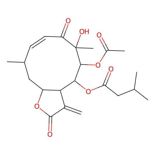 2D Structure of [(3aS,4S,5R,6S,10R,11aR)-5-acetyloxy-6-hydroxy-6,10-dimethyl-3-methylidene-2,7-dioxo-3a,4,5,10,11,11a-hexahydrocyclodeca[b]furan-4-yl] 3-methylbutanoate