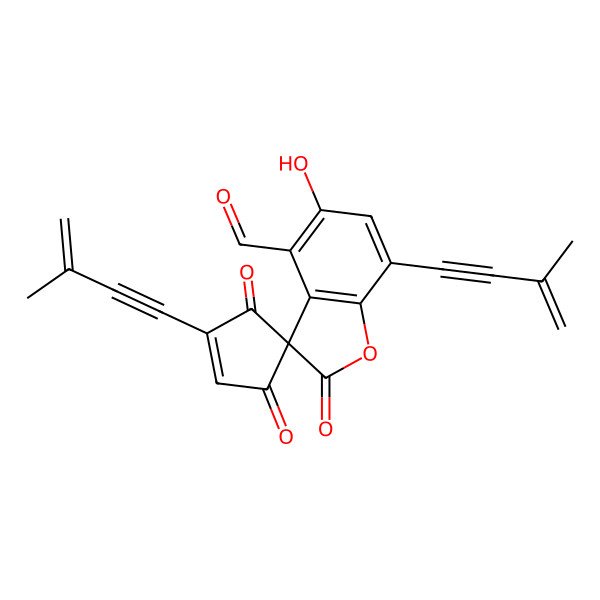 2D Structure of (3R)-5-hydroxy-1',7-bis(3-methylbut-3-en-1-ynyl)-2,3',5'-trioxospiro[1-benzofuran-3,4'-cyclopentene]-4-carbaldehyde