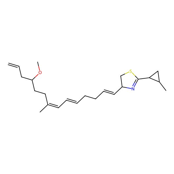 2D Structure of (4R)-4-[(5E,7E,11R)-11-methoxy-8-methyltetradeca-1,5,7,13-tetraenyl]-2-[(1R,2S)-2-methylcyclopropyl]-4,5-dihydro-1,3-thiazole