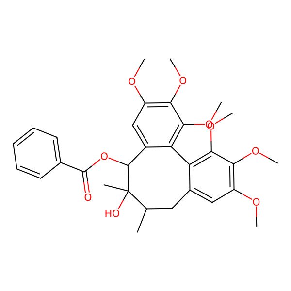 2D Structure of [(8R,9S,10S)-9-hydroxy-3,4,5,14,15,16-hexamethoxy-9,10-dimethyl-8-tricyclo[10.4.0.02,7]hexadeca-1(16),2,4,6,12,14-hexaenyl] benzoate