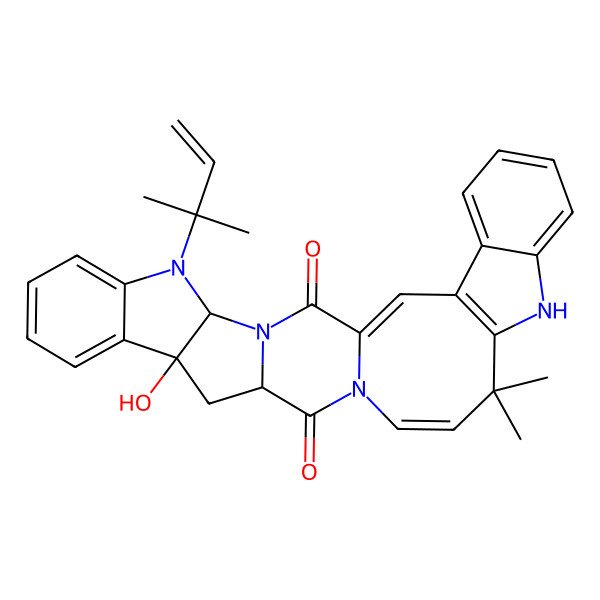 2D Structure of (1Z,4R,12R,14R,17Z)-12-hydroxy-19,19-dimethyl-5-(2-methylbut-3-en-2-yl)-3,5,16,21-tetrazaheptacyclo[14.13.0.03,14.04,12.06,11.020,28.022,27]nonacosa-1(29),6,8,10,17,20(28),22,24,26-nonaene-2,15-dione