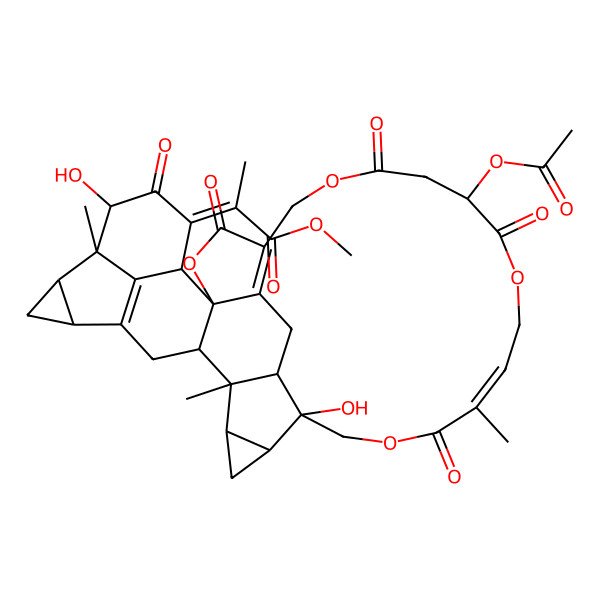 2D Structure of Methyl 2-(9-acetyloxy-18,30-dihydroxy-14,22,29-trimethyl-3,7,10,15,31-pentaoxo-2,6,11,16-tetraoxanonacyclo[16.15.3.125,29.01,23.04,34.019,21.022,36.026,28.033,37]heptatriaconta-4(34),13,25(37)-trien-32-ylidene)propanoate